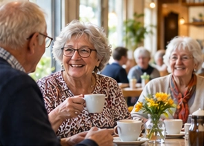 Beispielmotiv: eine Gesprächsrunde im Nachbarschaftscafé.